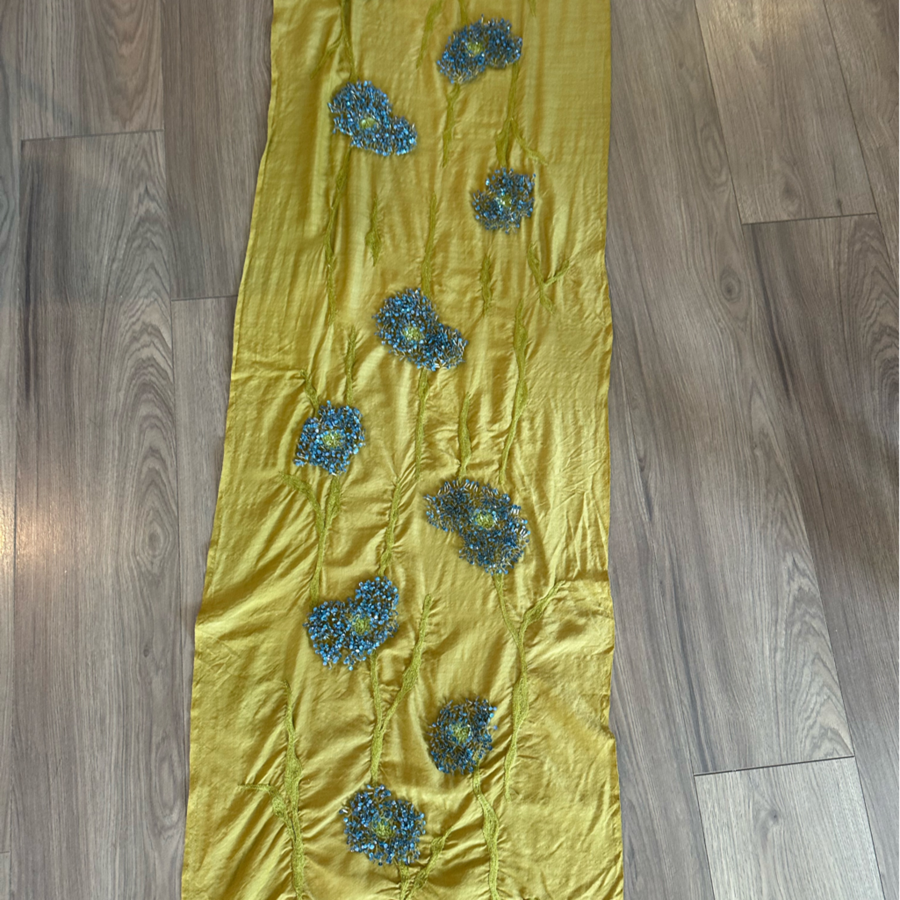 Bayaa Sequined Scarf Green With Blue 3d Beading. Gorgeous!